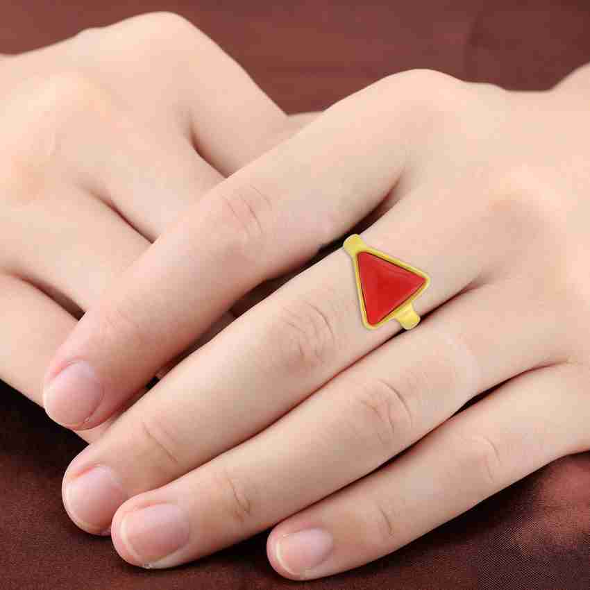 MissMister Gold Plated Triangle Tikona Shaped Red Coral