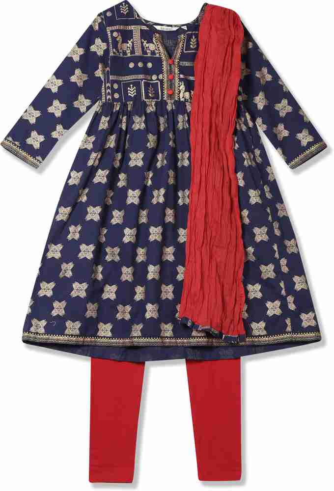 Karigari Girls Festive Party Kurta Churidar Dupatta Set