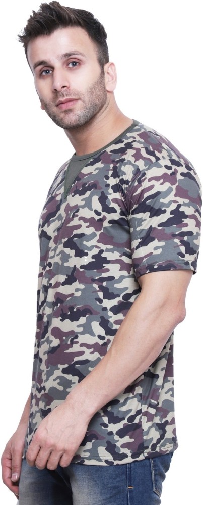 Military Camouflage Men Collared Neck Multicolor T-Shirt