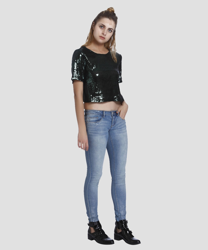 ONLY Party Wear Short Sleeve Embellished Women Green Top Buy Green ONLY Party Wear Short Sleeve Embellished Women Green Top Online at Best Prices in India Flipkart