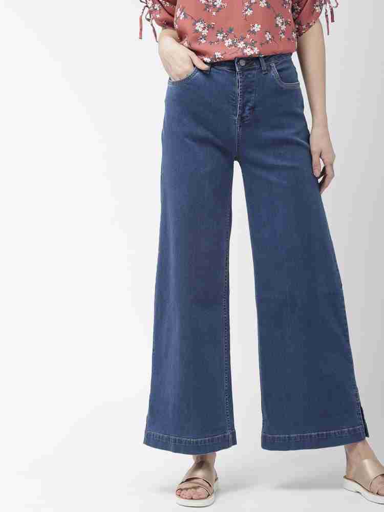 Women Denim Jeans Washed Loose High Waist Trendy Clothing Wide Leg