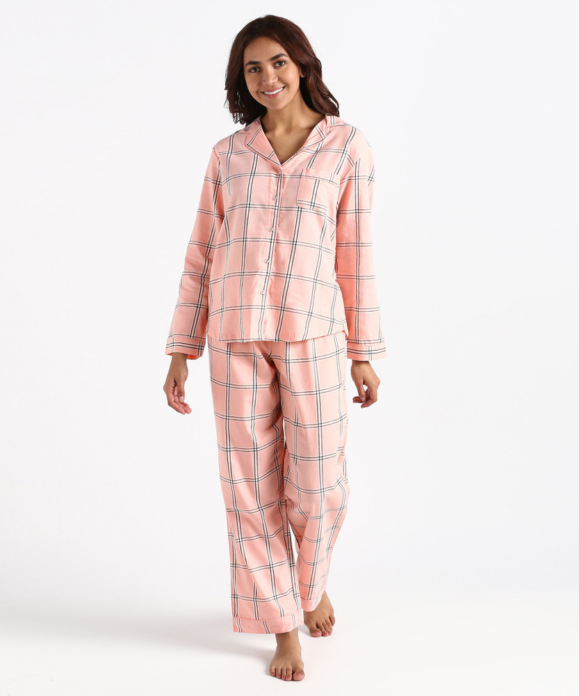 Pink gingham top pyjamas ladies