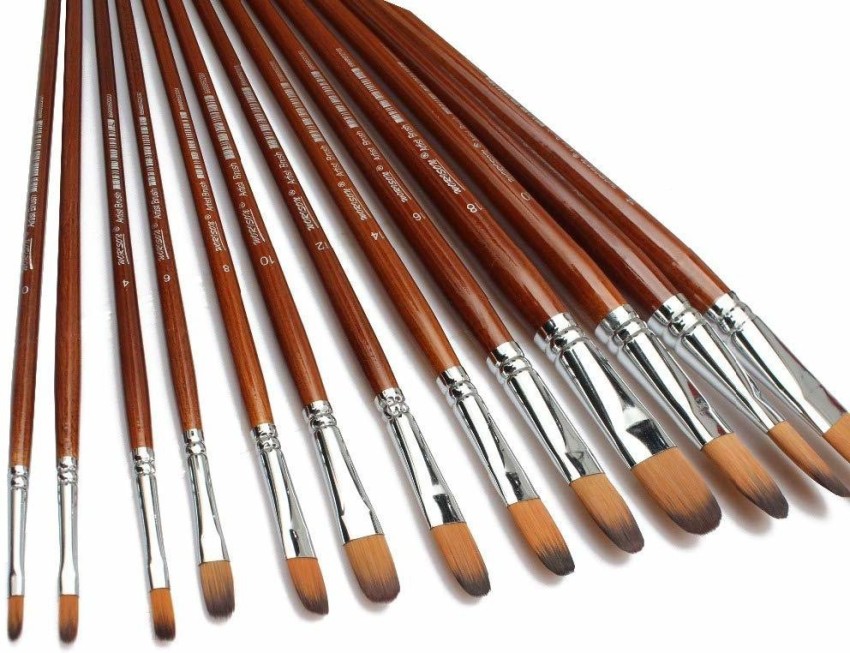 17 pcs Artist Long Handle Synthetic Paint Brush Set Multi