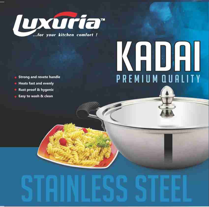 Heavy Gauge Stainless Steel Hammered Finish Kadhai, 2.4L and 24cm Diameter