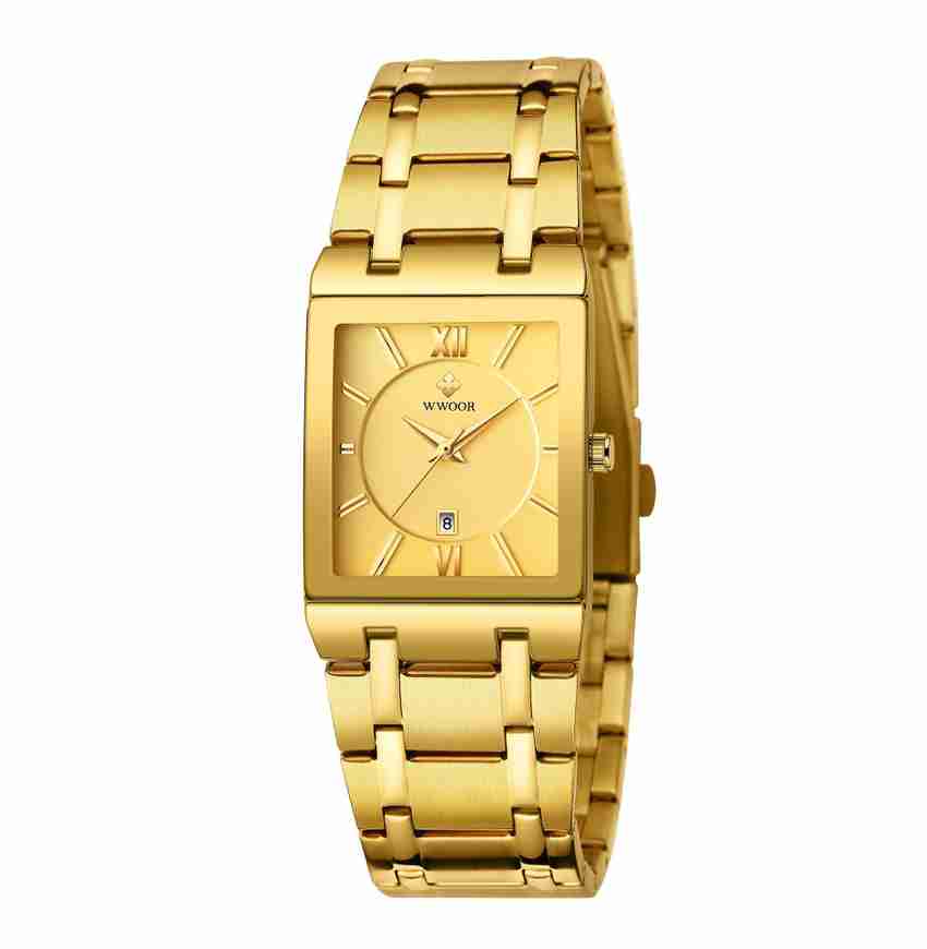 Wwoor Square Dial Stainless Steel Business Watch for Men Gold