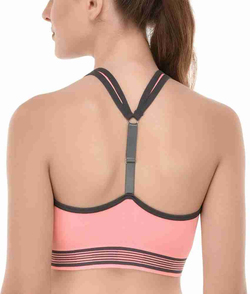 Barshini by Racerback Padded Sports Bra Sports Gym Yoga Dancing Workout  Aerobic Cotton Bra, for Women/Girl Padded Bra Peach Free Size (30 to 36)  (Removable Pad) (Free Size) 1585 Women Sports Lightly