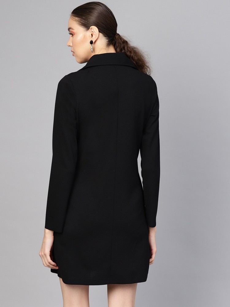 SASSAFRAS Women Black Solid Blazer Dress