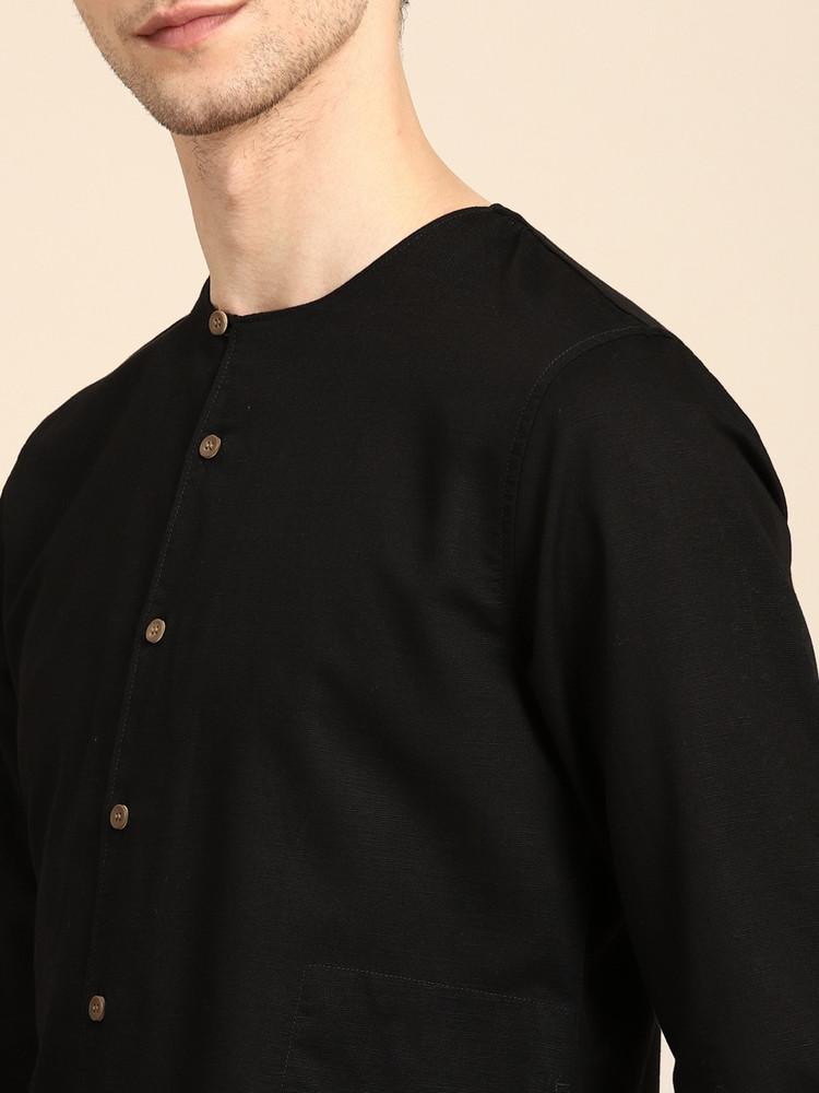 Black collarless shirt discount