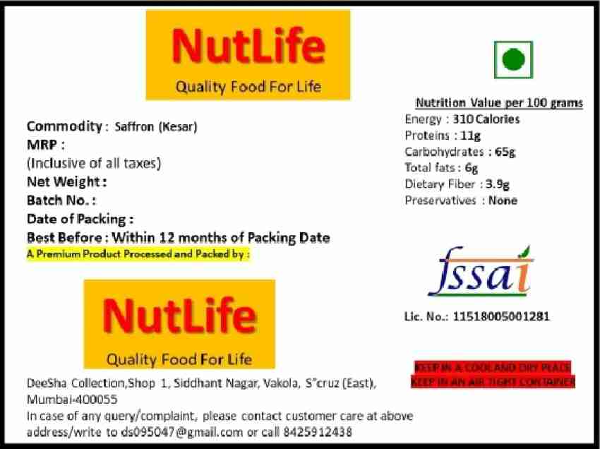Nutlife 15 grams Kashmiri Saffron (Kesar) Price in India - Buy