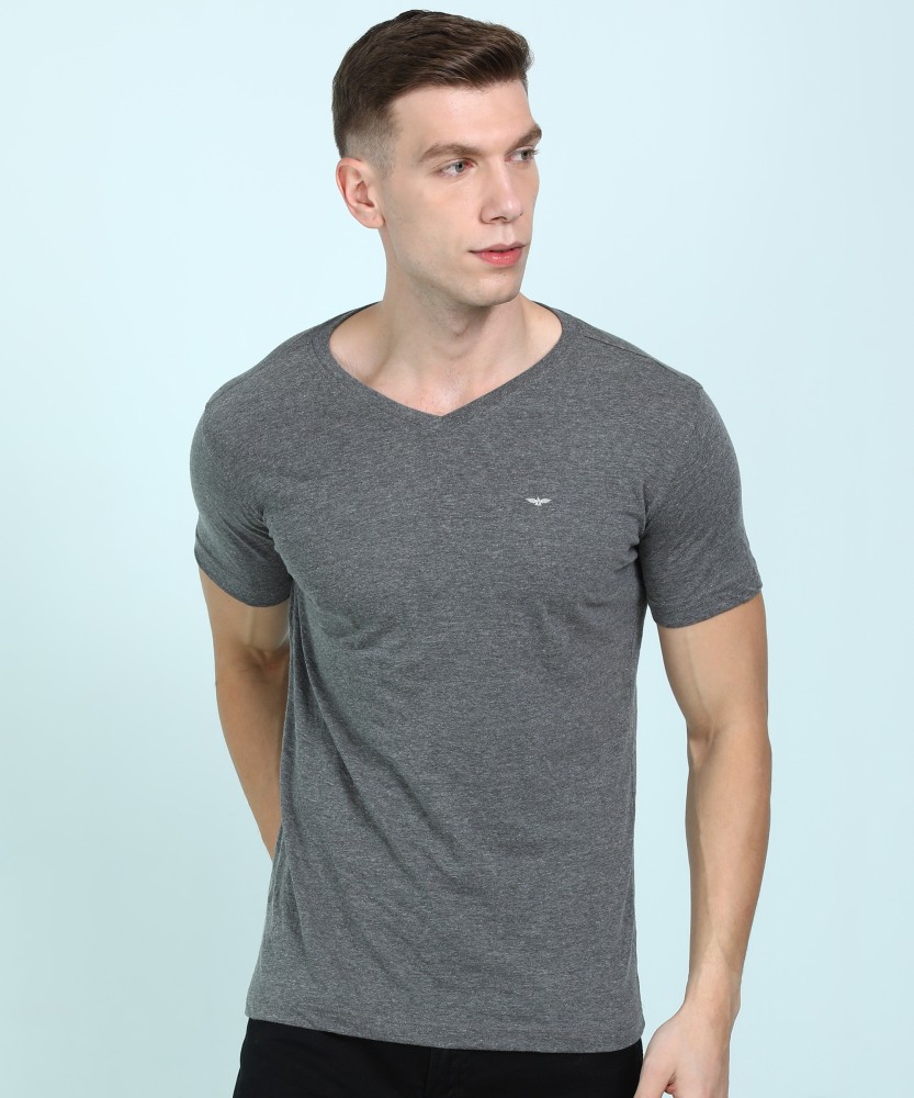 PARK AVENUE Solid Men V Neck Grey T Shirt Buy PARK AVENUE Solid