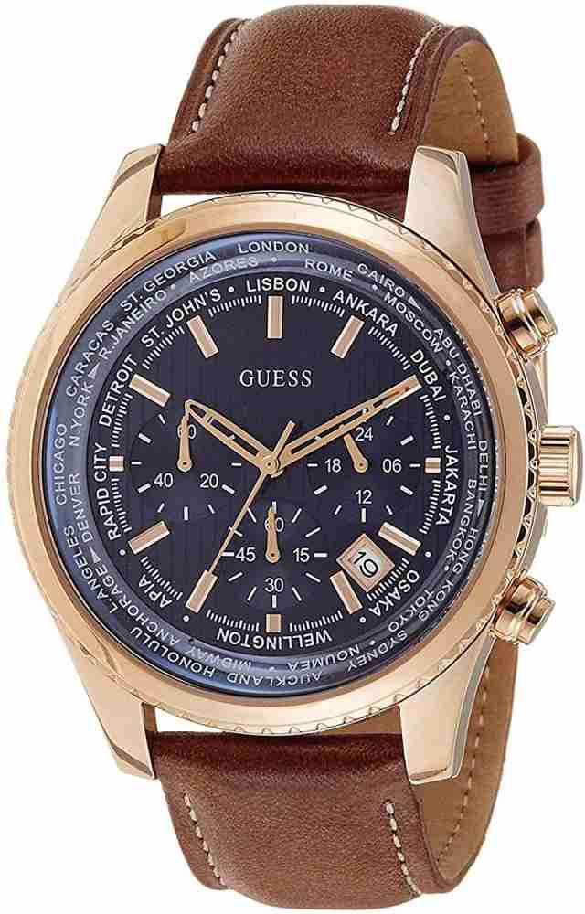 Guess watch men's 2024 brown leather strap