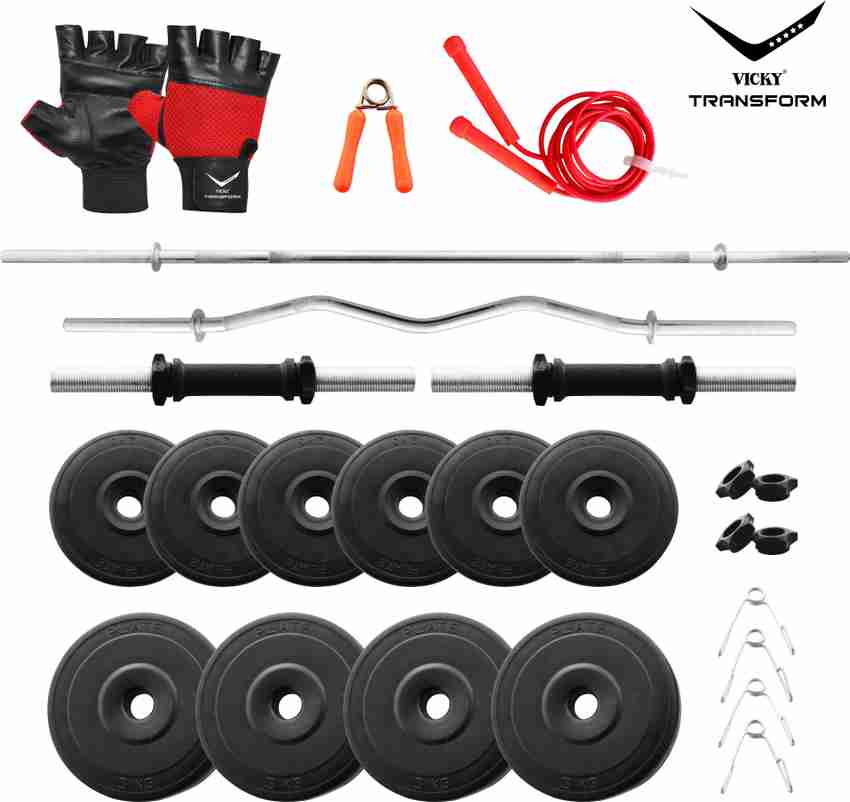 Vicky transform 24 kg pvc 24 kg curl top and straight rod combo home gym combo