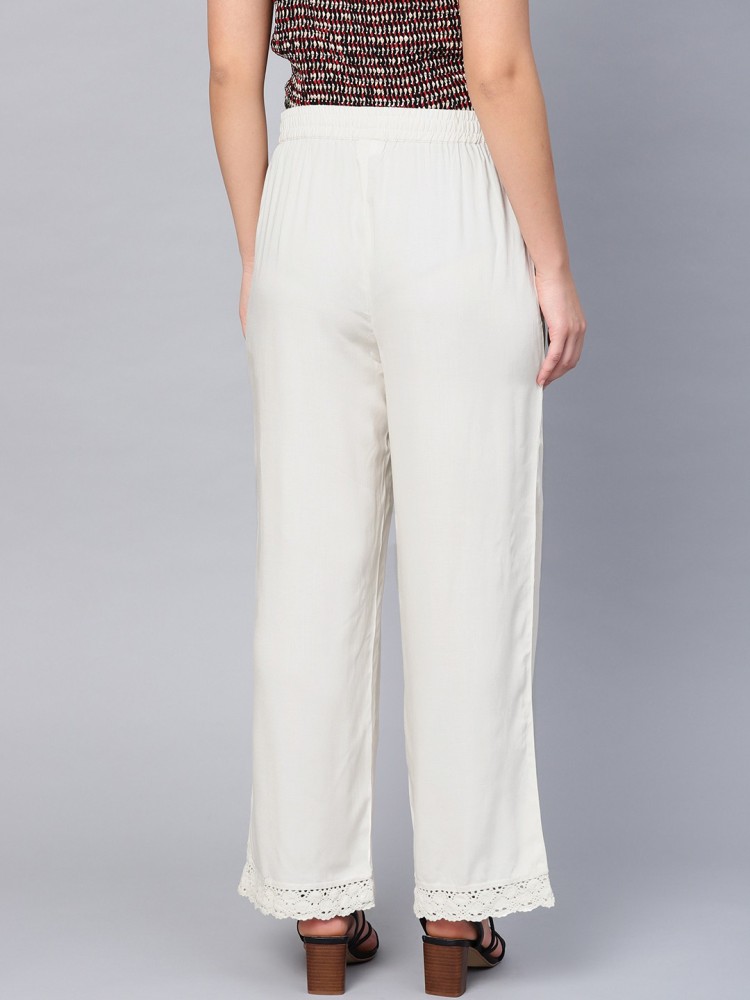 Buy JUNIPER White Self Design Cotton Dobby Women's Flared Palazzo Pants