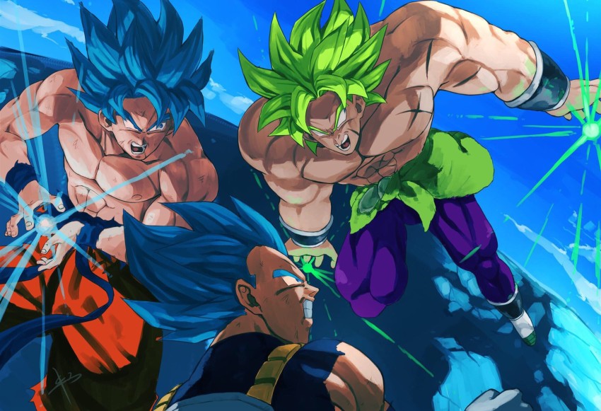 Dragon Ball Super Poster Vegeta Blue and Goku Blue with Broly 18inches  x12inches