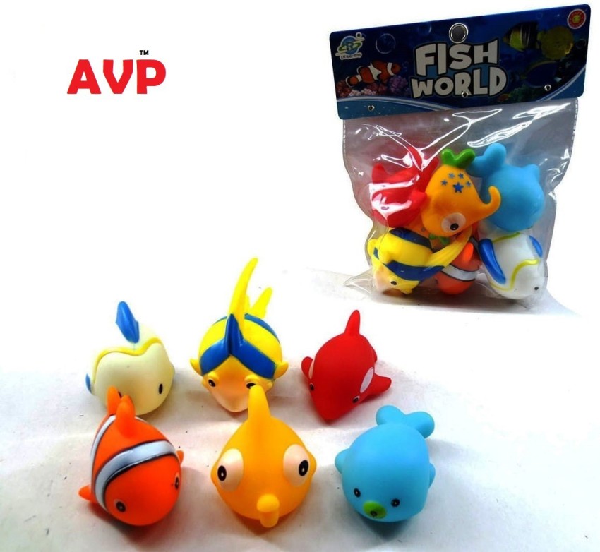 AVP Colorful Small Floating Baby Toys Aquatic Fish Animals Set of Chu Chu Bath  Toys for Kids Baby Non Toxic BPA Free - 6 Pcs Bath Toy - Colorful Small  Floating Baby