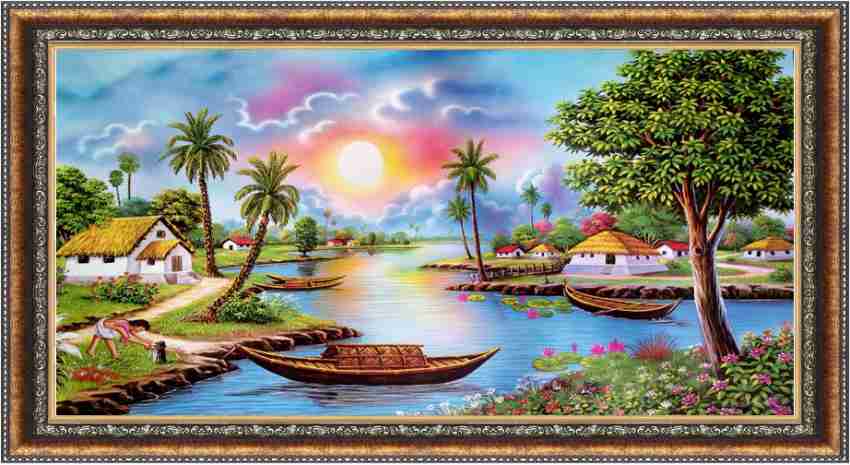 Colorful Landscape Oil Painting, Original Nature Scenery Wall Art