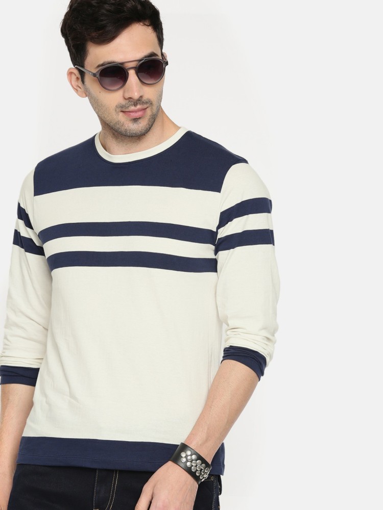 Buy Roadster Men Blue & White Striped Round Neck T Shirt - Tshirts for Men  9586559