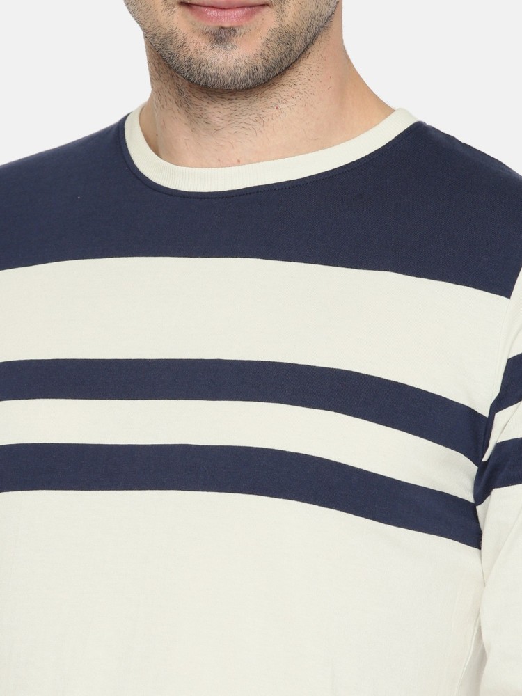 Buy Roadster Men Blue & White Striped Round Neck T Shirt - Tshirts for Men  9586559