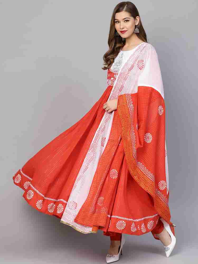 Rain rainbow orange top embellished kurta churidar dupatta