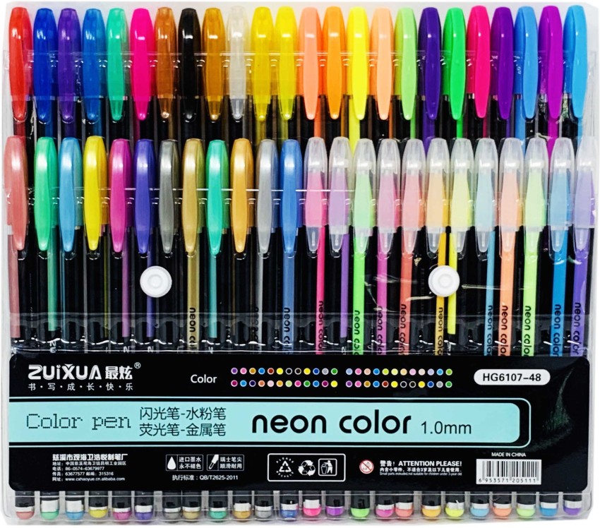 AMB 48 pc Gel Pen Set for Coloring Books, Drawing, Markers  with 1.0mm Tip Stainless Steel Nib Sketch Pen 