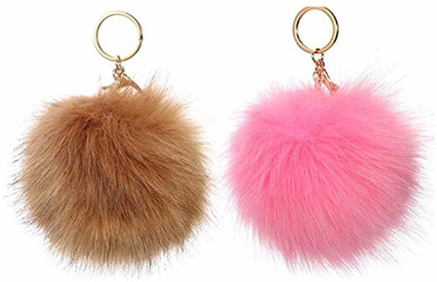 M-Shining Jewelrys Store Fluffy Fur Pom Pom Keychain Red