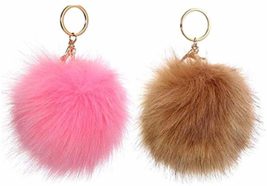 M-Shining Jewelrys Store Fluffy Fur Pom Pom Keychain Red
