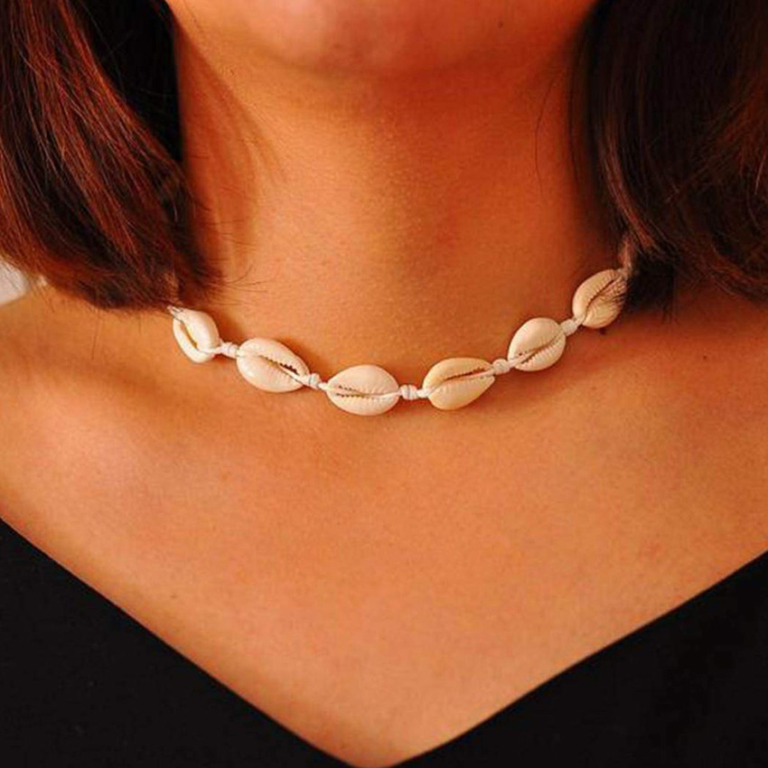 Divastri Cowrie Beach Seashell Handmade Choker Stylish Shell Necklace Bracelet for Women and Girls Stylish Necklace Coral Metal Choker