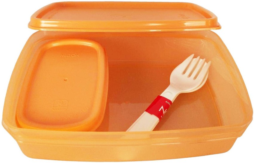 MILTON Miilton Steely Deluxe Mini Inner Steel Kids Tiffin Box, Orange-Cyan