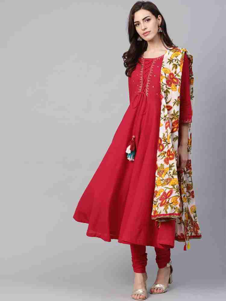 Rain & rainbow orange clearance embellished kurta churidar dupatta