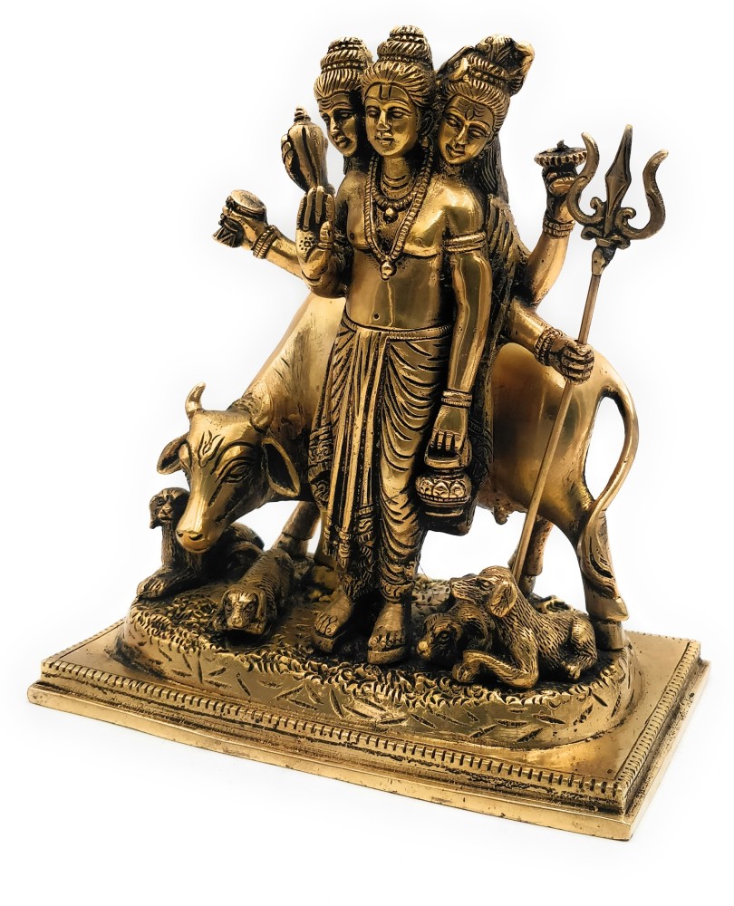 M&M - Lord Guru Shri Dattatreya Brass Sculpture / Synthesis of Shiva,  Vishnu and Brahma