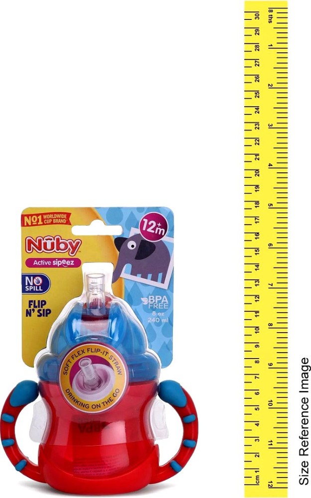 Nuby Two-Handle Flip N' Sip Straw Cup, 8 Ounce, Colors May Vary