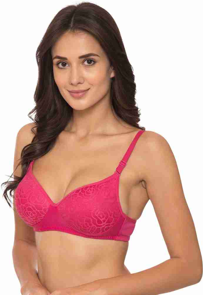 Buy Komli Thick Padded Fancy Bridal Net Pink T-Shirt Bra Online at