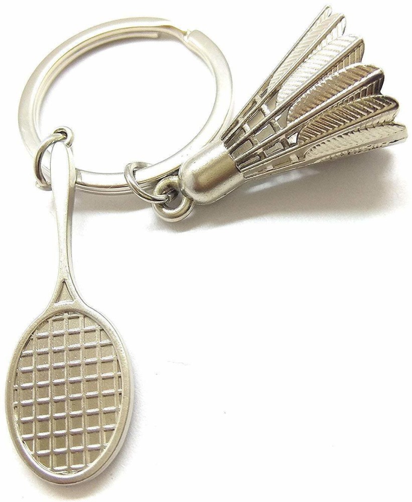 Three Shades Badminton Racket Racquet Shuttlecock Sports Silver Key Chain Price in India