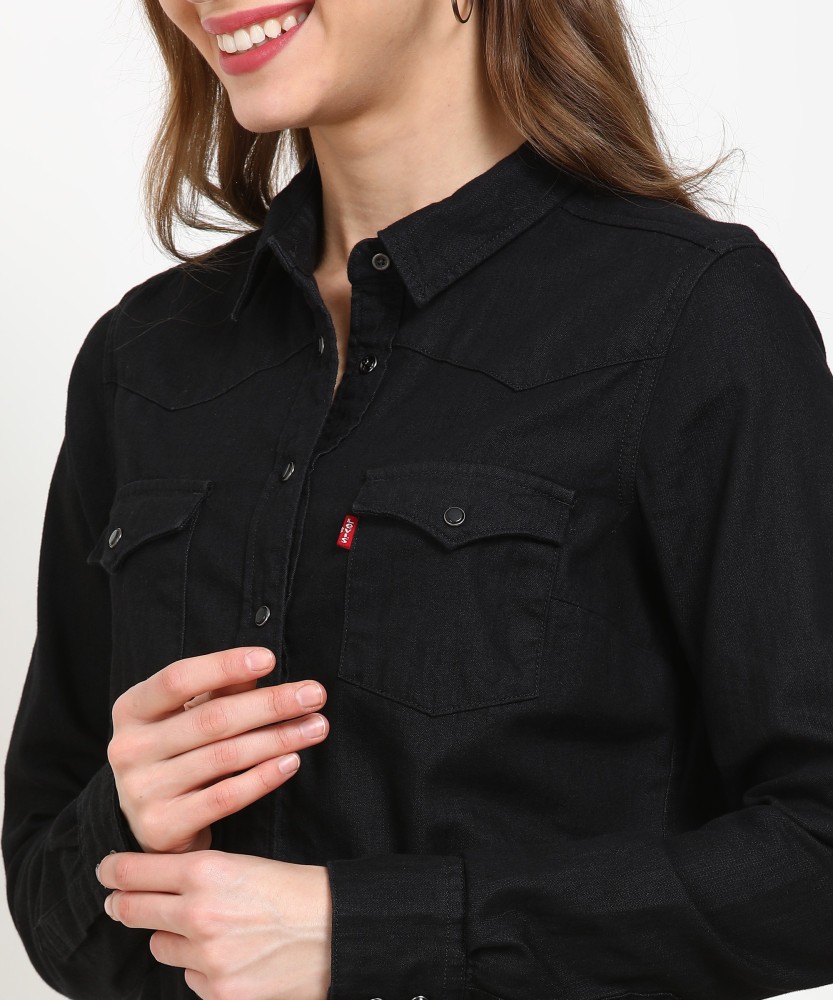 Levis black denim shirt womens best sale