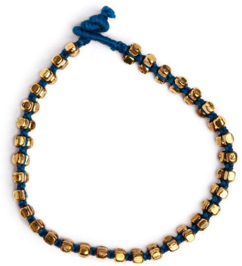 Tjori Set Of 2 Farheen Blue Thread And German Silver Anklets