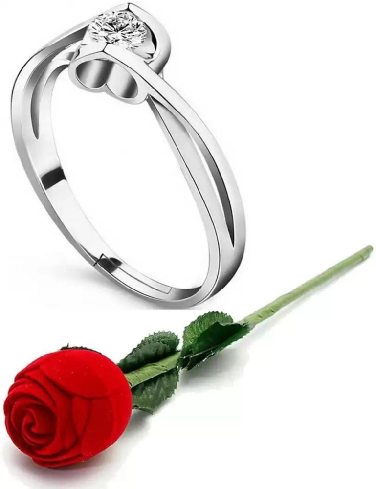 MYKI Love Heart Adjustable Women Ring With Red Rose Box Stainless Steel Swarovski  Zirconia Silver Plated Ring Price in India - Buy MYKI Love Heart Adjustable  Women Ring With Red Rose Box