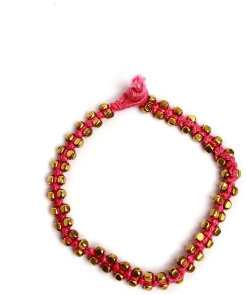 Tjori Set Of 2 Farheen Pink Thread And German Silver Anklets