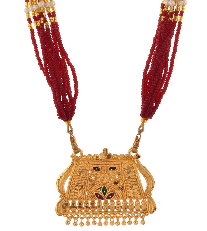 Weldecor Mangalsutra with Maroon Gold Beads Chain Metal