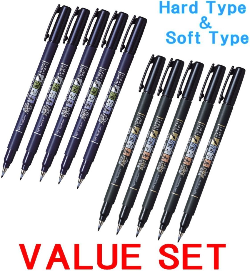 Tombow Fudenosuke Brush Pen 2 Type Set, hard,soft with twin tip