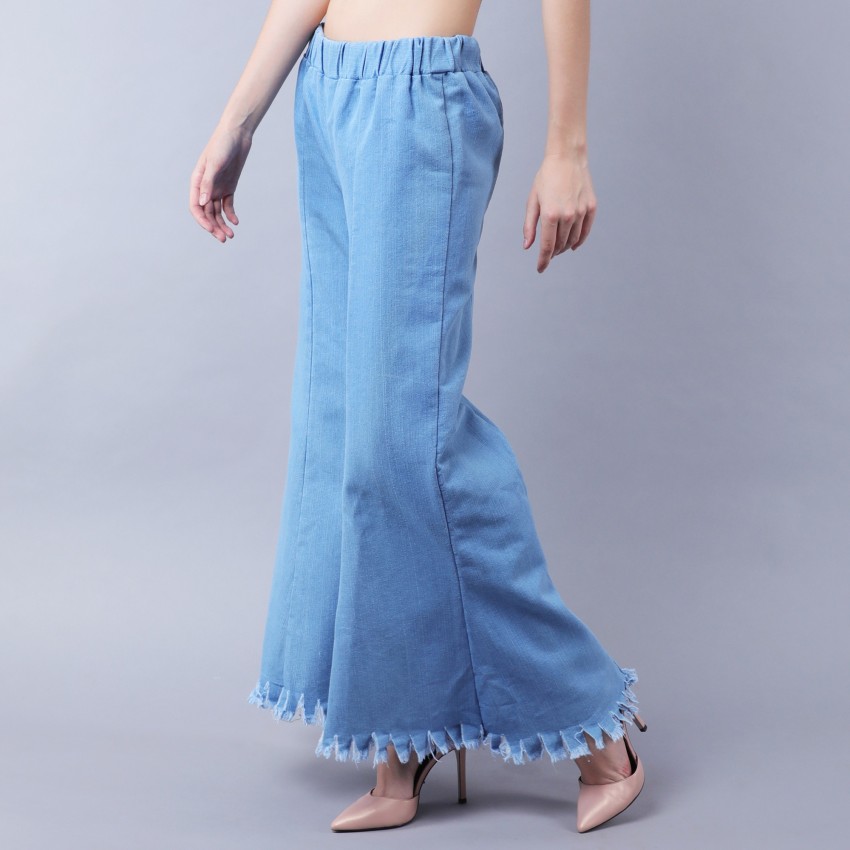 Accalia Denim Bell Bottom Jeans for Women's, High Waist Regular Fit Blue  Wide Leg Jeans for Girl's