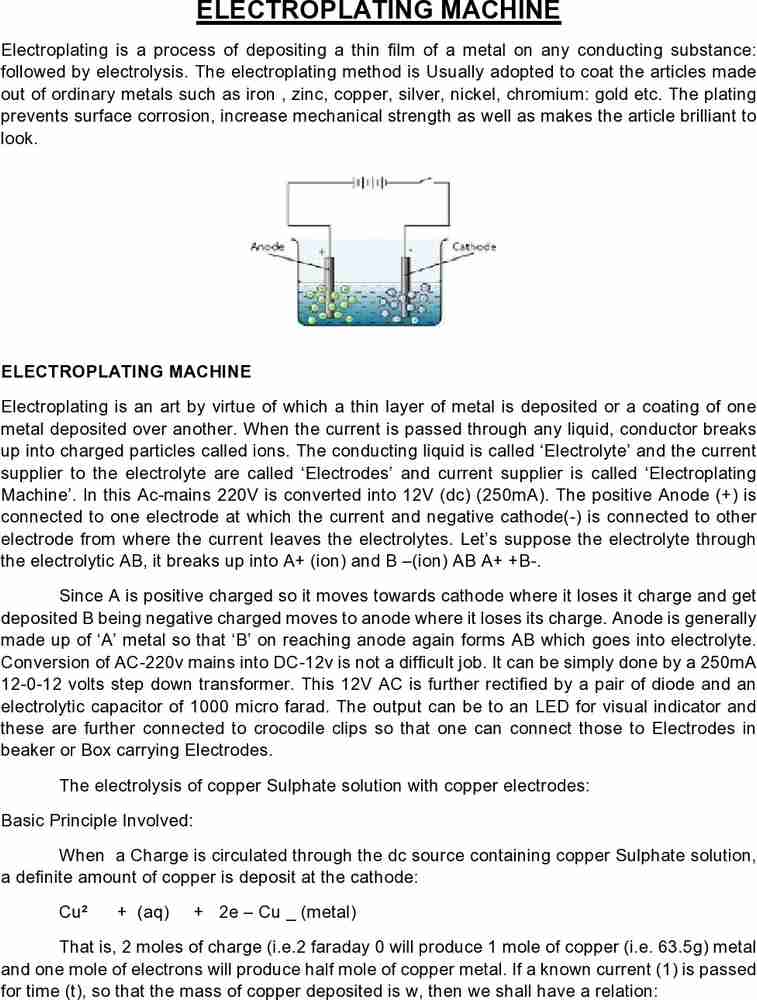 MELODY s Electroplating Machine Working Model for Chemistry