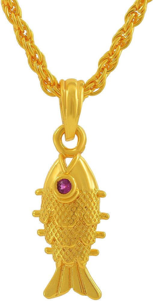 morir Gold Plated Fish with Ruby Eyes Animal Fish Rope Chain