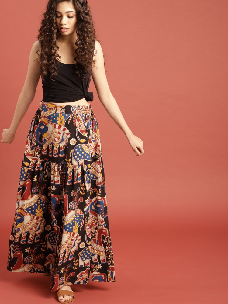 SANSKRITI BLACK WRAP Skirt Handmade Cotton Kalamkari Ajrakh Block Prints  4399  PicClick