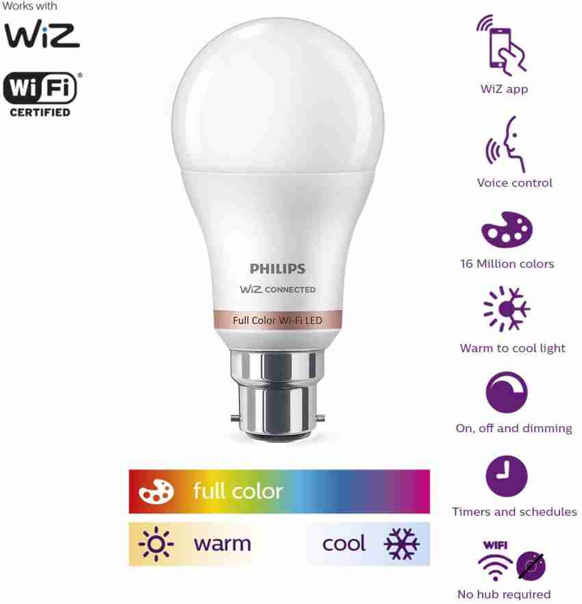 PHILIPS Smart Wi-Fi LED Bulb WiZ Connected B22 9-Watt Smart Bulb Price in  India - Buy PHILIPS Smart Wi-Fi LED Bulb WiZ Connected B22 9-Watt Smart Bulb  online at