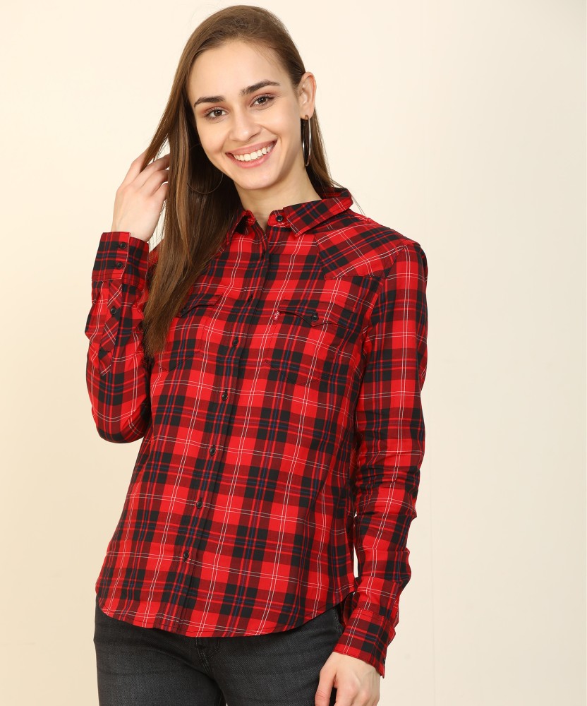 Red and black store check shirt flipkart