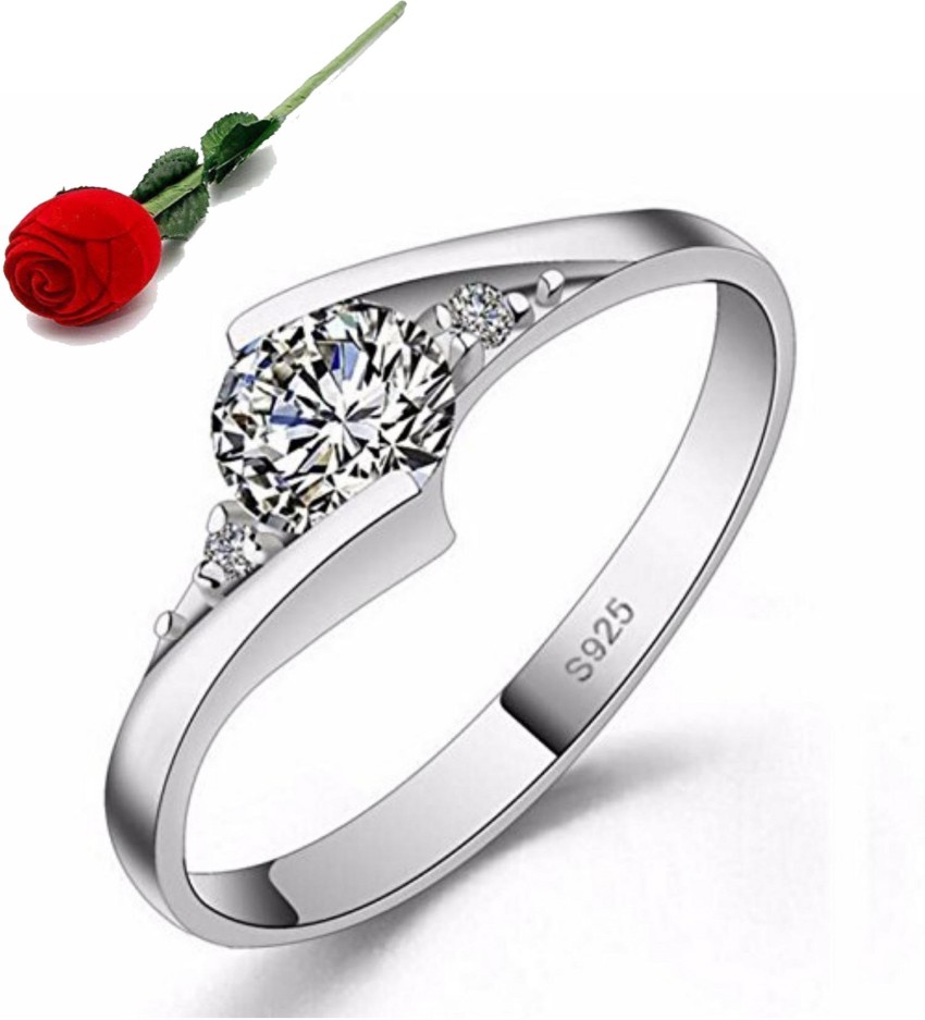 MYKI Sizzling Solitaire Adjustable Ring For Women & Girls Sterling Silver  Swarovski Crystal 24K White Gold Plated Ring with Rose box packing  Stainless Steel Cubic Zirconia Silver Plated Ring Price in India 