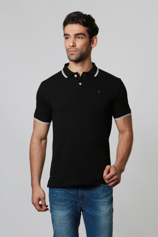 Louis Philippe Men Black Solid Polo Neck T-shirt: Buy Louis