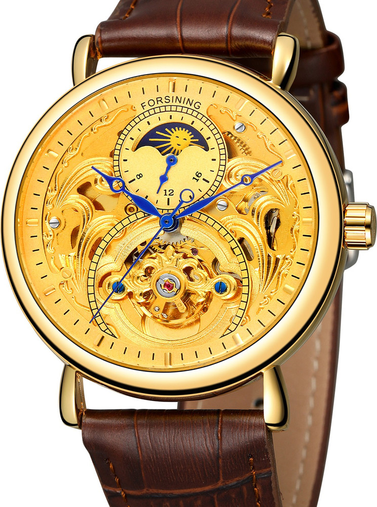 Forsining FSG8177M3G1 Tourbilion Moon Phase Design Automatic Mechanical Gold Case Leather Strap Blue Hands Analog Watch For Men Buy Forsining FSG8177M3G1 Tourbilion Moon Phase Design Automatic Mechani...