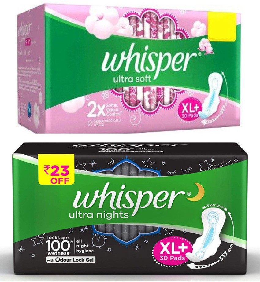 Whisper Ultra Clean (50s) and Bindazz Nights XXXL+ (10s) (Day and Night  Pack)