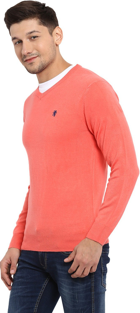 RED TAPE Solid V Neck Casual Men Orange Sweater Buy RED TAPE